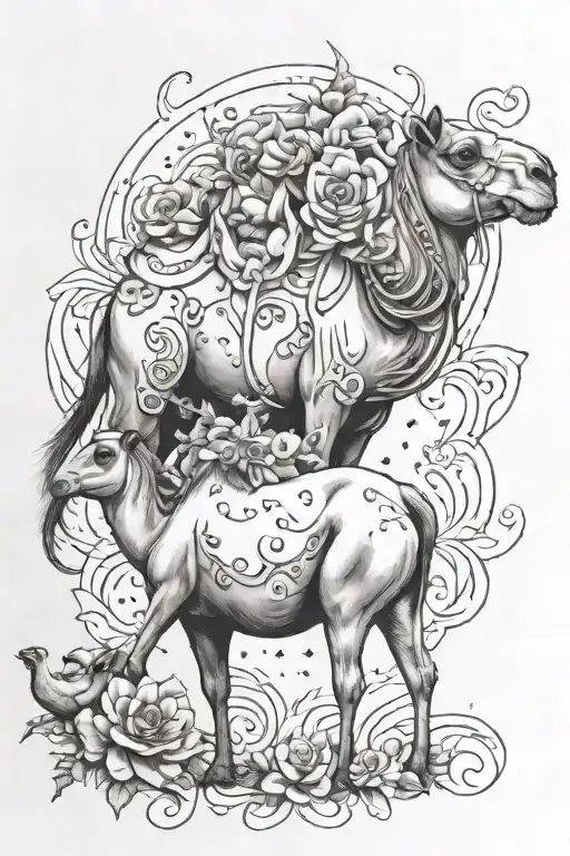 Camel And Cow With Andromeda Flower In Hair