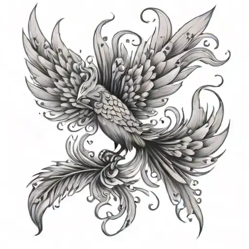 Fine Line Feminine Phoenix With A Flowy Tail And Feather Details