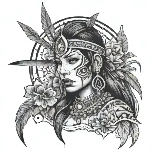 Amanda As A Warrior Princess With Native American Motifs And Black Iris Flowers