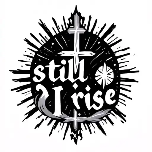 Tiny Cross And North Star Tattoo Saying Still I Rise