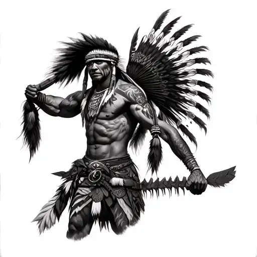 Native American Warrior Wielding Tomohawk