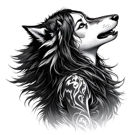Girl Whit Wolf Howling