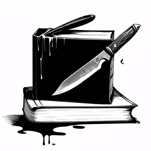A Knife Stabbing A Book Dripping Blood