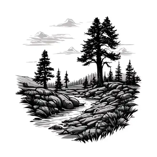 Western Landscape Leg Sleeve Line Work