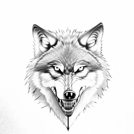 Wolf Head Holding A Sword With Their Teeth