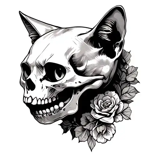 Cat Skull Line Drawing