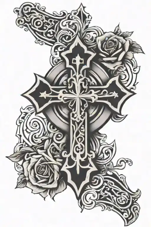 Full Hand Tattoo With A Catholic Cross