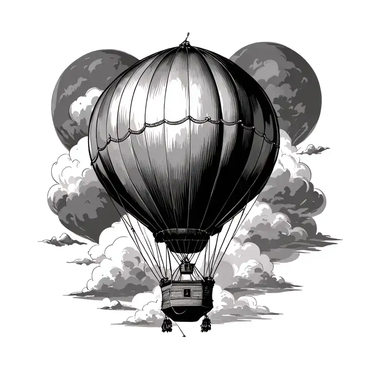 Tiny Vintage Black Fine Line Hot Air Balloon