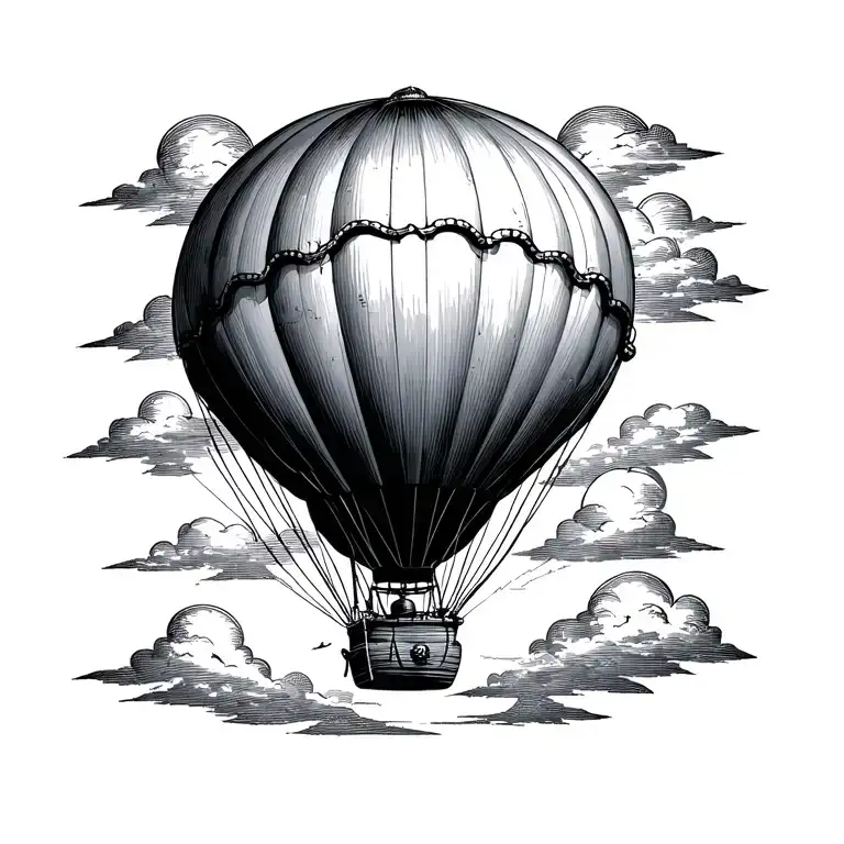 Tiny Vintage Black Fine Line Single Hot Air Balloon