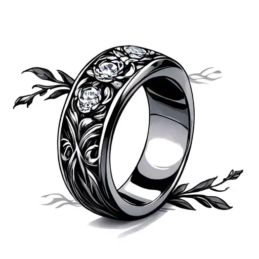 Christian Unisex Wedding Ring Tattoo Design On Ring Finger