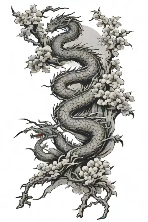 Japanese Sleeve Tattoo Featuring Dragon Cherry Trees And Samari