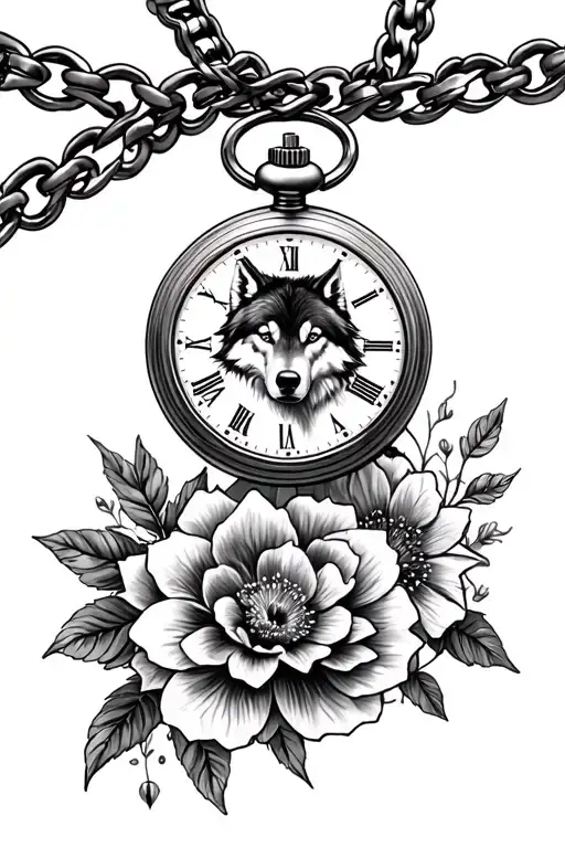 Wolf Flowers Pocket Watch