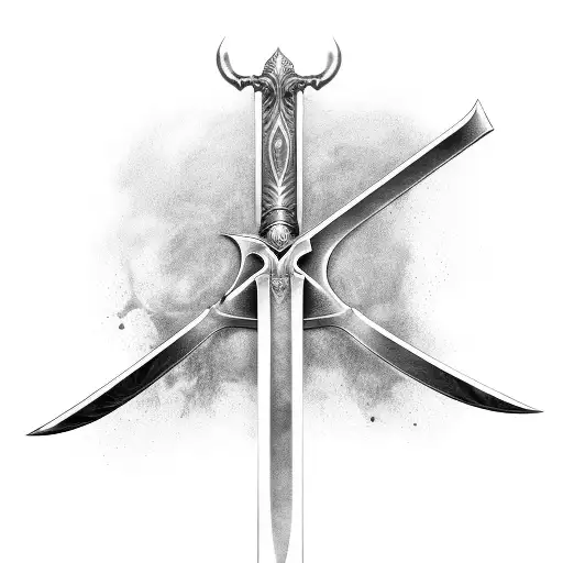 Claymore Sword Next To A Big Scythe