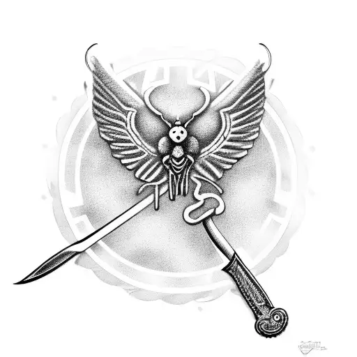 Aplha Omega Greek Symbol With Butterfly And A Scythe