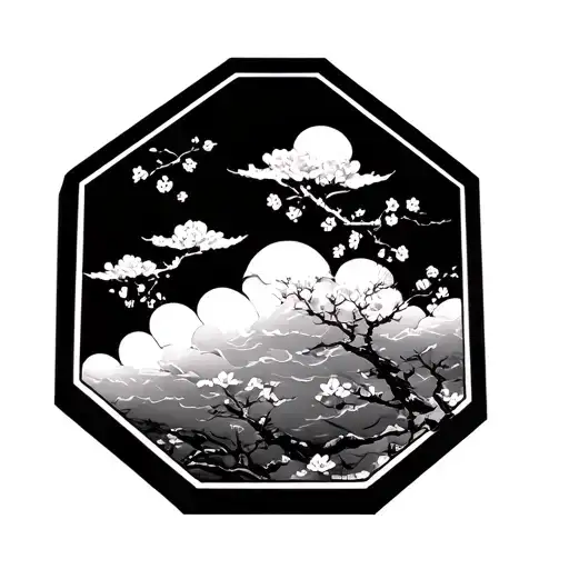 Japanese Black Clouds With Cherry Blossom Logo Inside A Hexagon