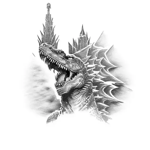 Design A Tattoo That Incorporates The Iconic Images Of Godzilla And Jamaica