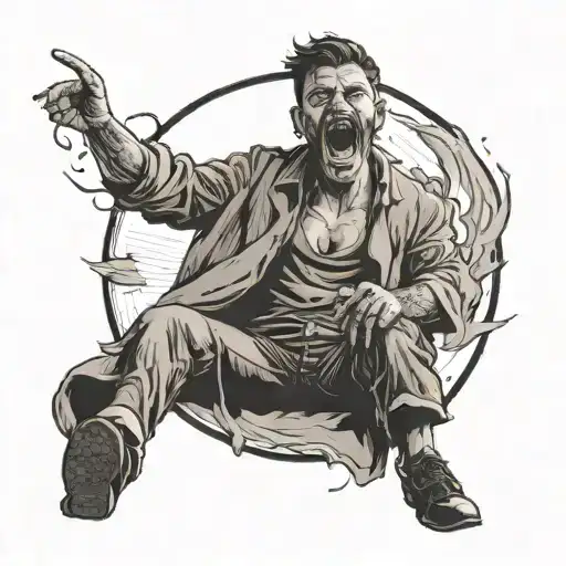 A Black Circle With A Man In The Middle Shouting For Helping