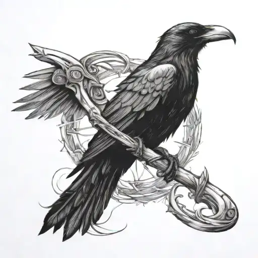 Raven With A Scythe On His Forearm