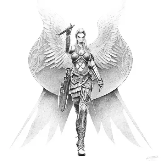 Female Warrior Christian Angel Sleeve