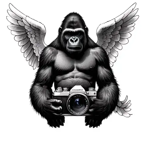 A Gorilla With Angel Wings And A Photo Camera Da Gallery