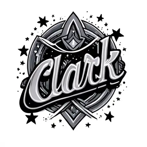 Fine Line Tatto The Name Clark With Fine Line Stars Around The Name
