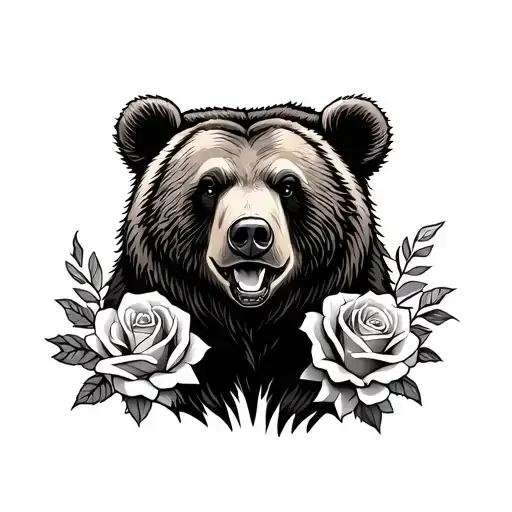 Grizzly Bear And Roses