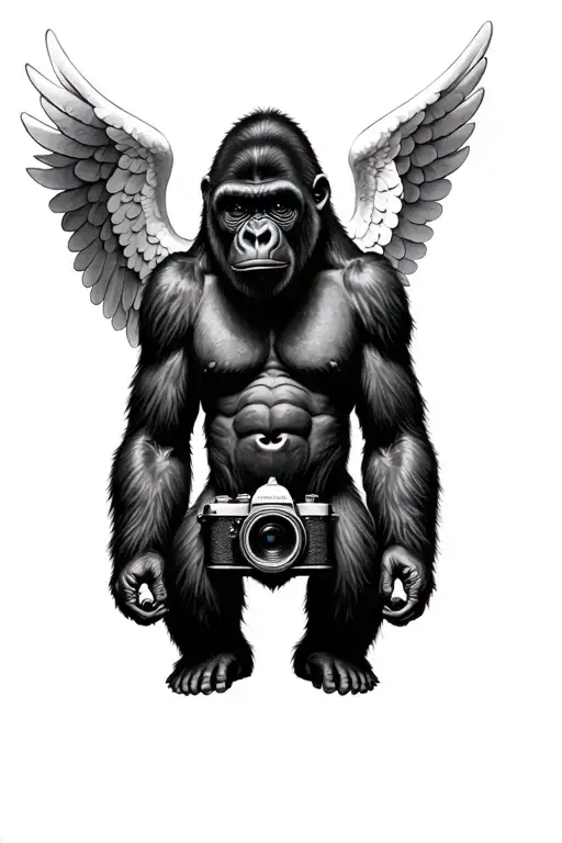 A Gorilla With Angel Wings And A Photo Camera Da Gallery