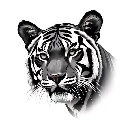 Realistic Black And Grey Tiger Front View