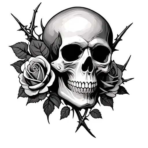 Skull With Roses With Thorns