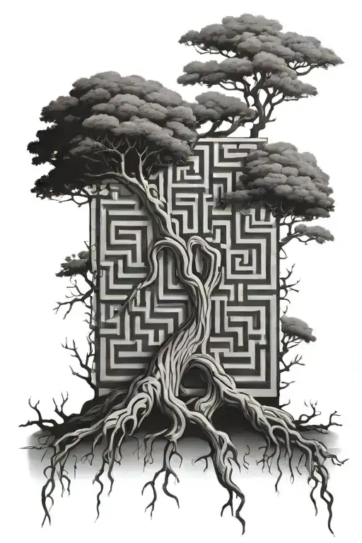 Maze Inside A Large Tree With Roots
