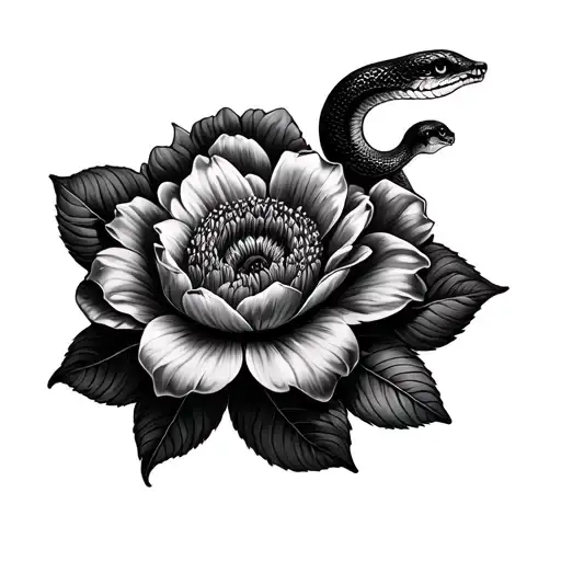 Flower And Snake Coiling Around The Flower