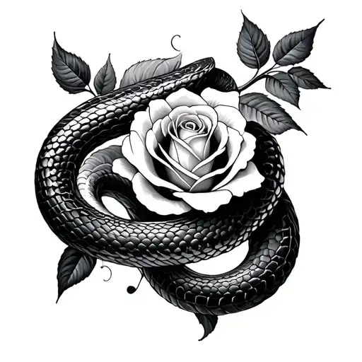 Rose And Snake Coiling Around The Flow