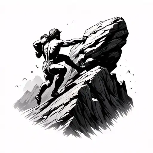 Sisyphus Pushing A Rock Up A Mountain