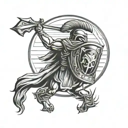 Spartan With Shield And Long Spear On Front Line