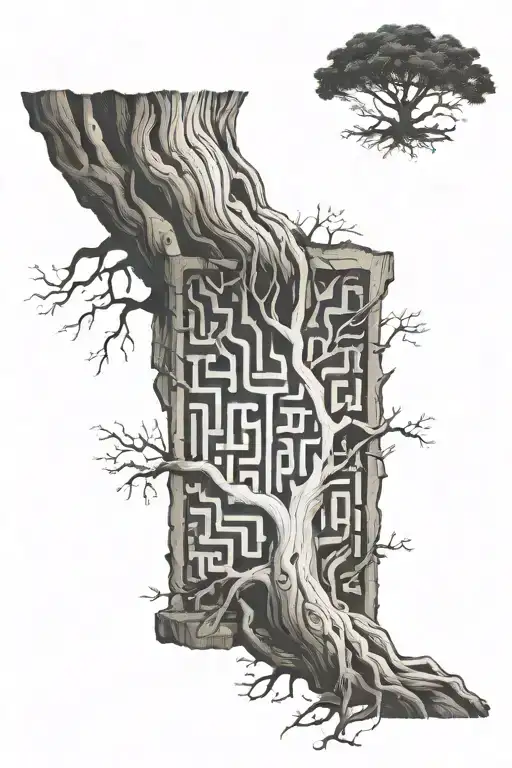 Maze Inside Tree Trunk With Roots