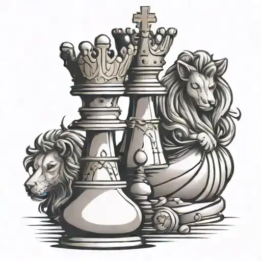 Chess Pieces King Up Queen Down 2 Pawns Surrounded