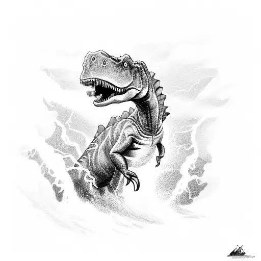 A Fearsome Dinosaur Emerging From A Stormy Ocean With Lightning Striking In The Background