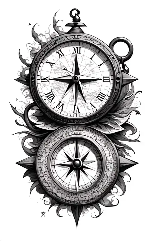 Map And Compass And Clock