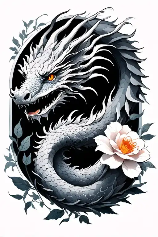 Dragon And Flowers Intertwined
