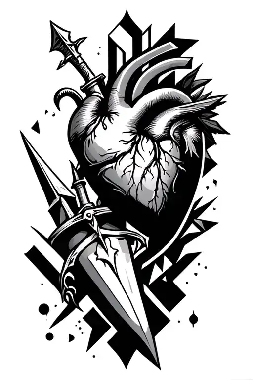 Dagger Stabbing Heart And Geometric Shapes