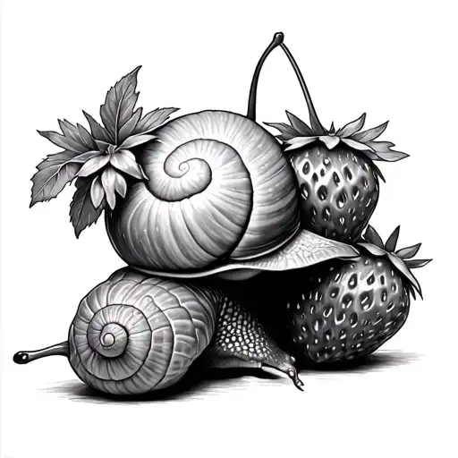Little Snail Crawling Up Strawberries