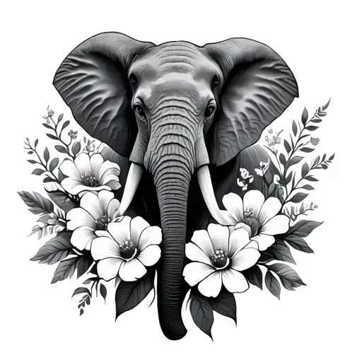 Elephant Ears Surrounded By Blooming Flowers