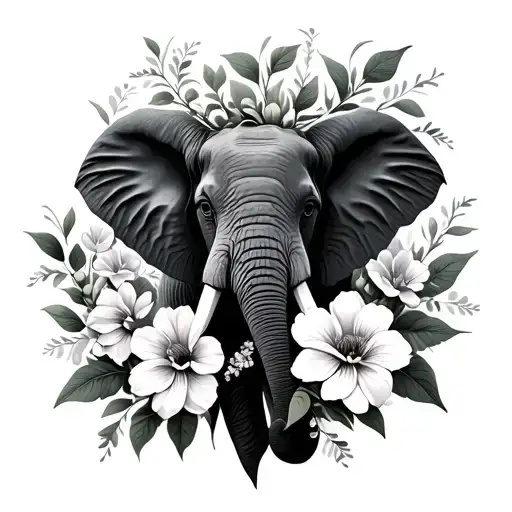 Elephant Ears Plant Surrounded By Blooming Flowers