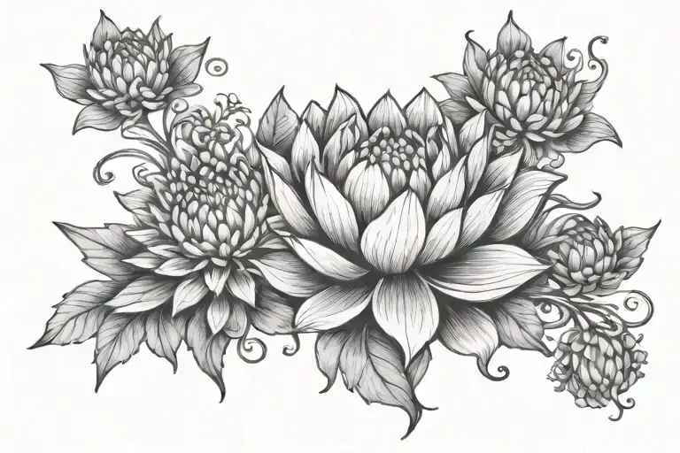 Lotus Flower And Chrysanthemum Flower