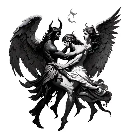 Angel And Devil Fighting Each Other