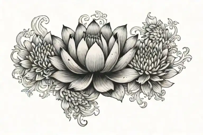 Lotus Flower And Chrysanthemum Blooming