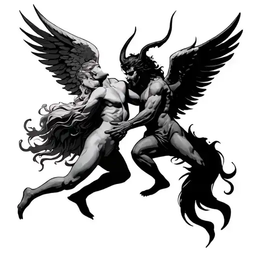 Angel And Devil Battle Each Other Representing