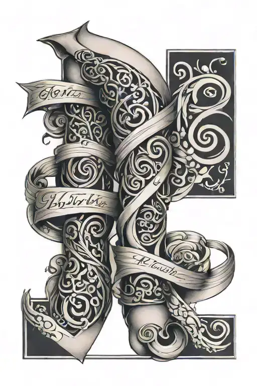 Scroll Wrapped Around Leg With Quote Intertwined