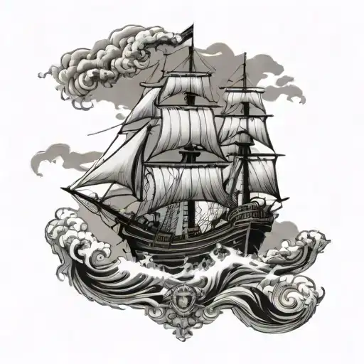 Pirate Ship Sailing Through Stormy Seas