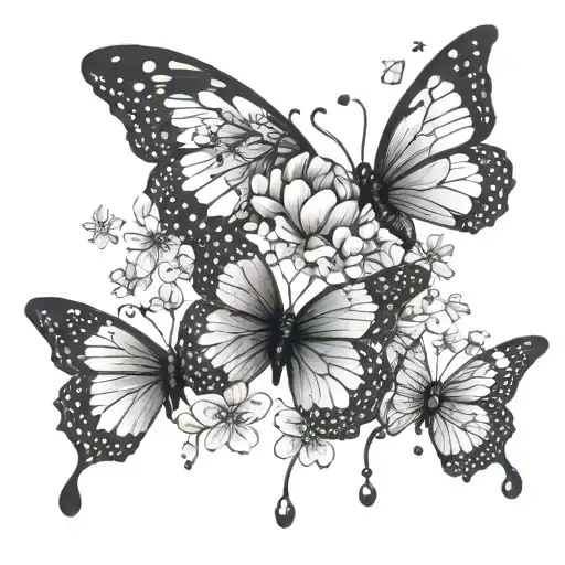Butterflies Flying In A Line With Small Cherry Blossom Petals And Sparkles